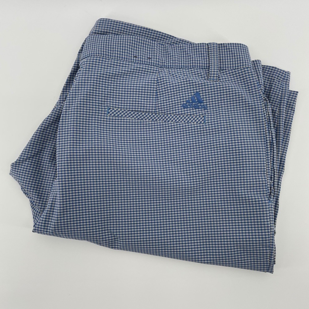 Adidas Men's Golf Shorts Blue White Gingham Plaid Performance Stretch Size 40